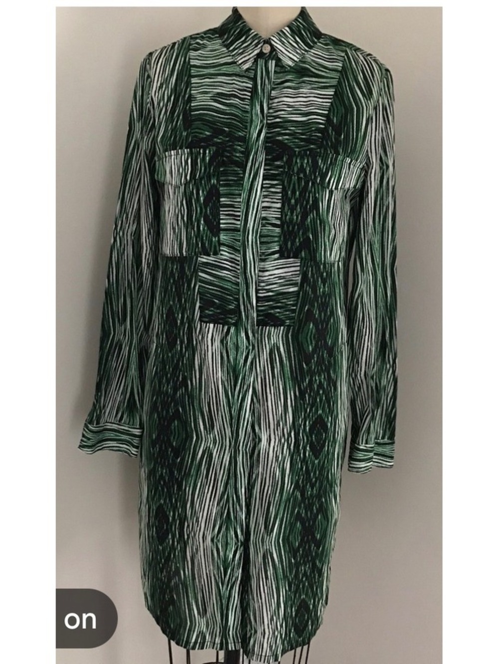 Derek Lam Design Nation Green Patterned Shirt Dress Medium